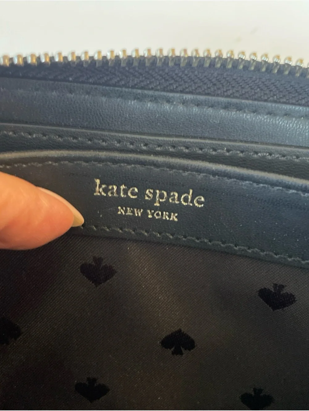 kate spade Black Pebbled Leather Zip Card & Key Holder with Gold Logo